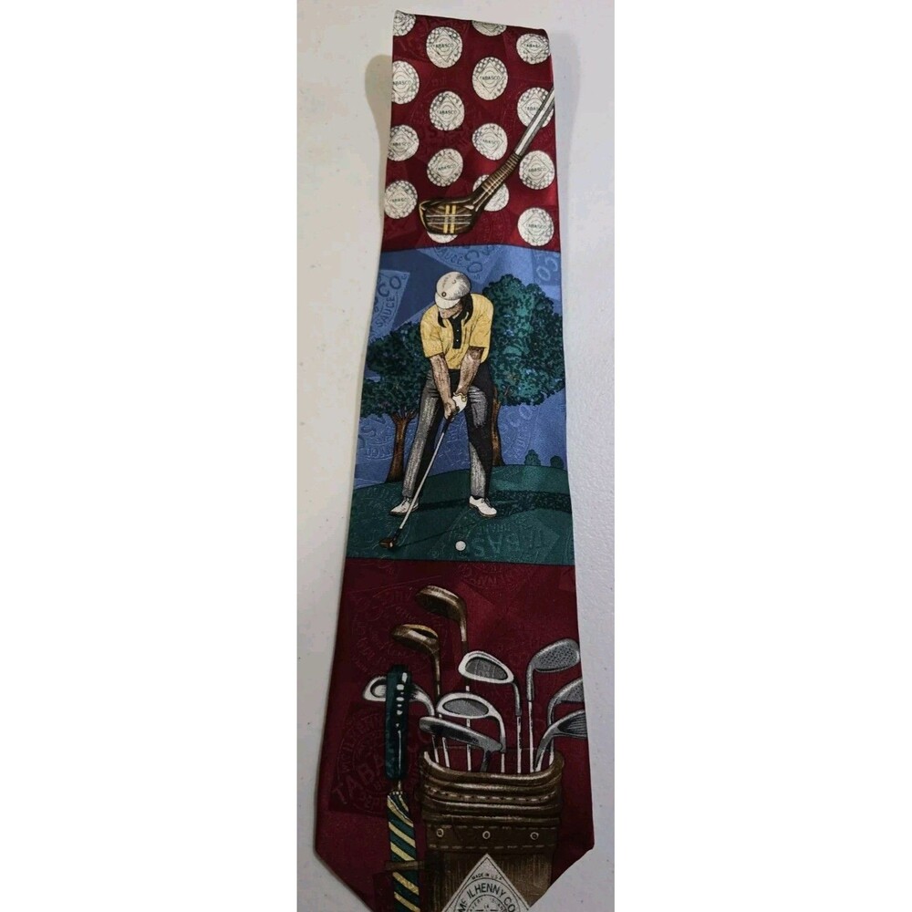 Vintage Tabasco Hot Sauce Golf Mens Necktie 100% Silk Made In USA